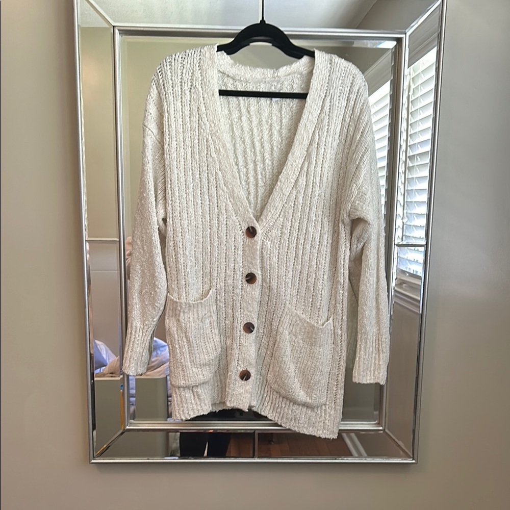 Nine West Cozy White Knit Cardigan Sweater